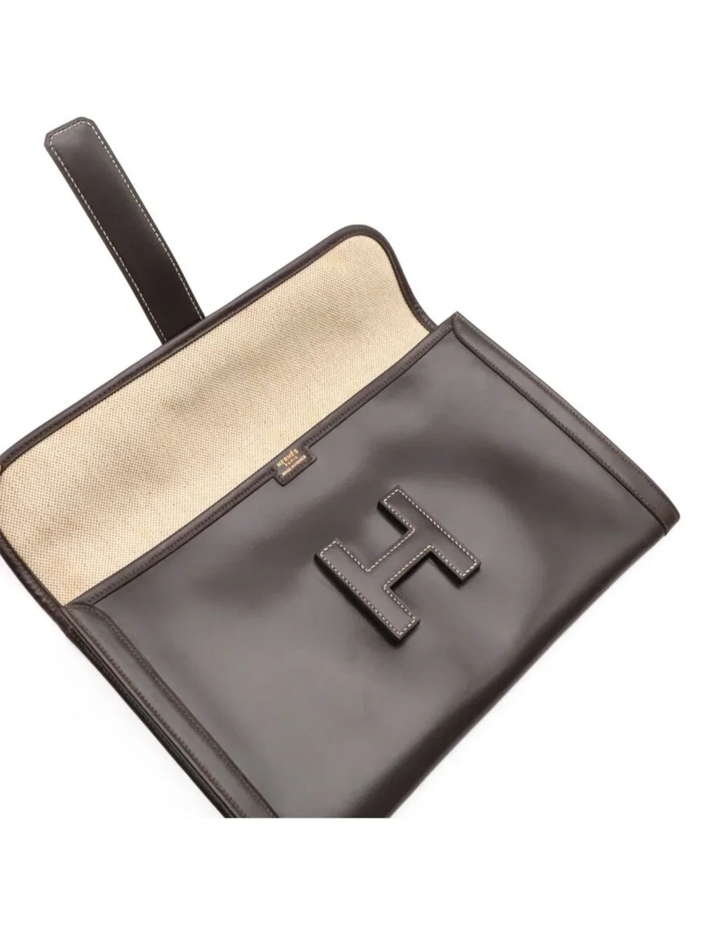 Hermes Jije PM Clutch Business Leather Dark Brown